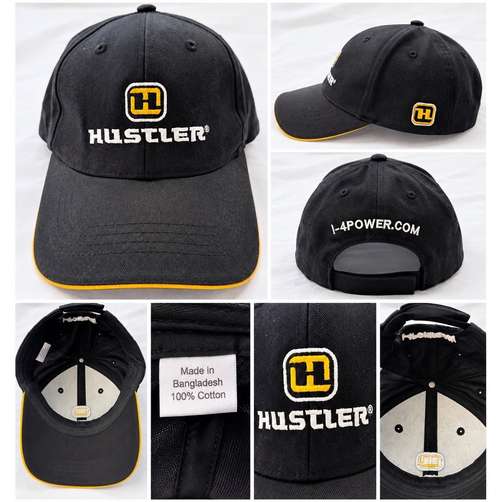 Hustler Turf Equipment Baseball Cap Black Yellow Embroidered Adjustable Hat
